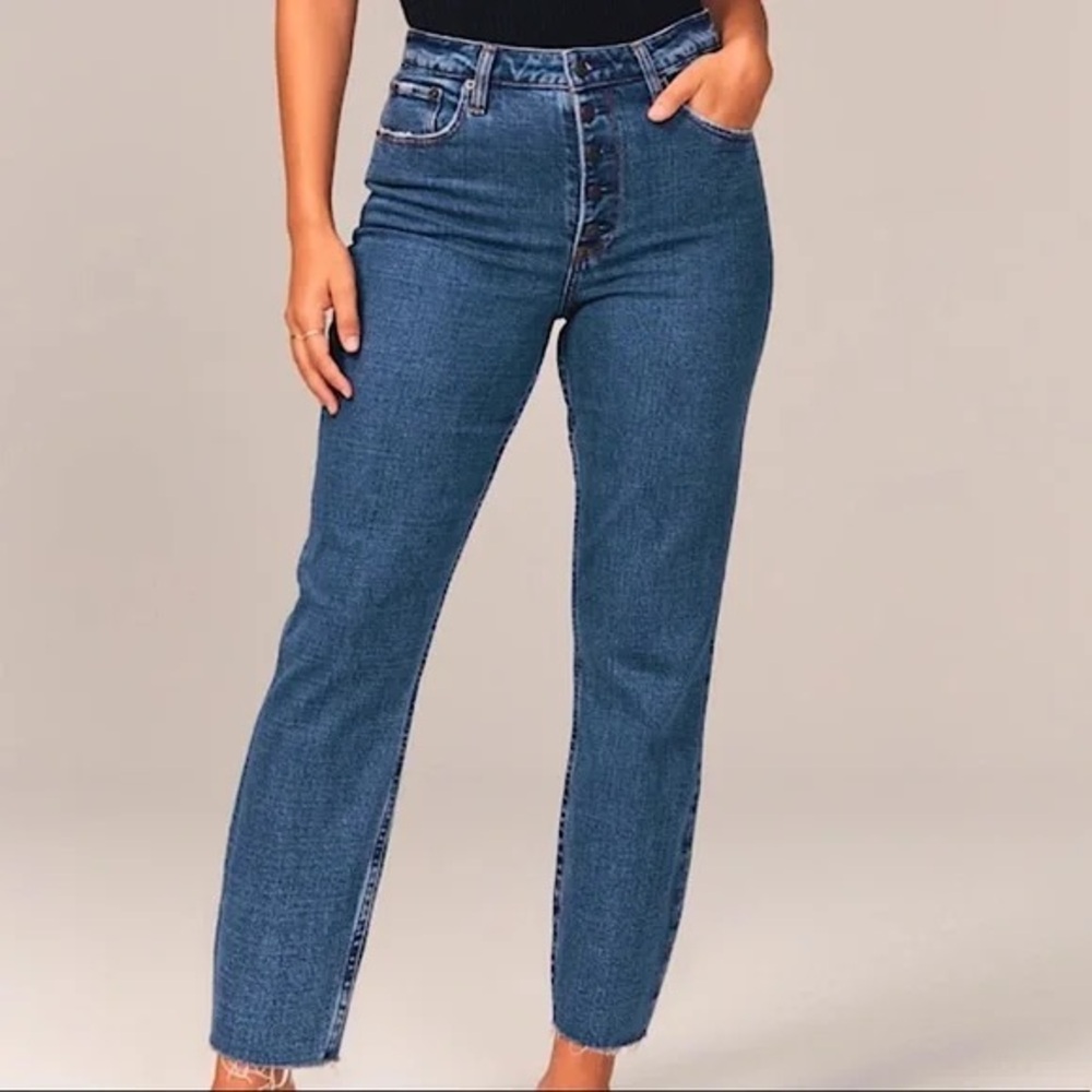 Abercrombie & Fitch The Mom High Rise Jeans 30 10R Dark Blue Denim Button Fly